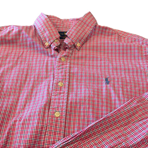 Ralph Lauren Mens L 100% Cotton Red Plaid Long Sleeve Button Down Shirt